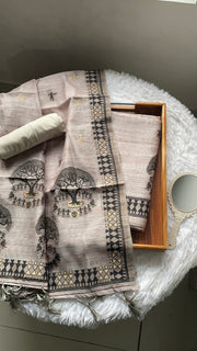Aabroo Attire Beige & Beige Tussar Silk Unstitched Suit Set